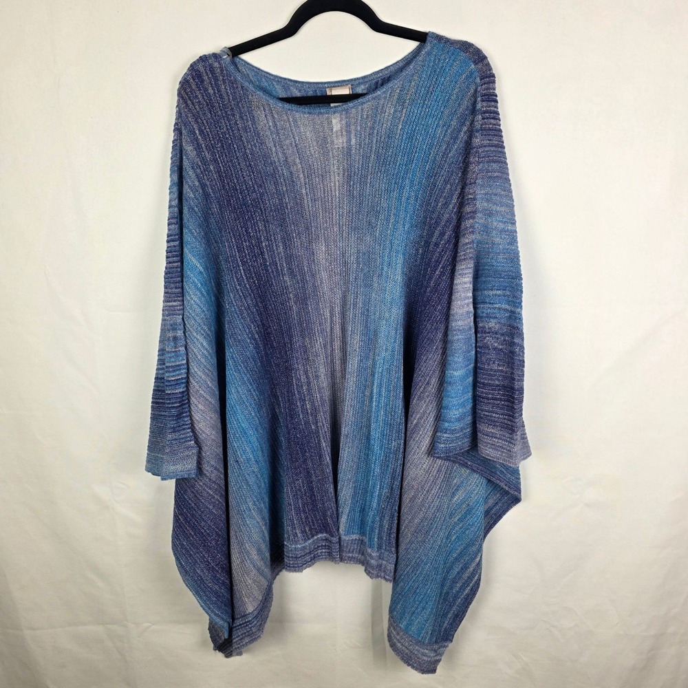 Chicos Blue Ombre Space Dye Knit Poncho Sweater Asymmetrical Hem‎ L/XL